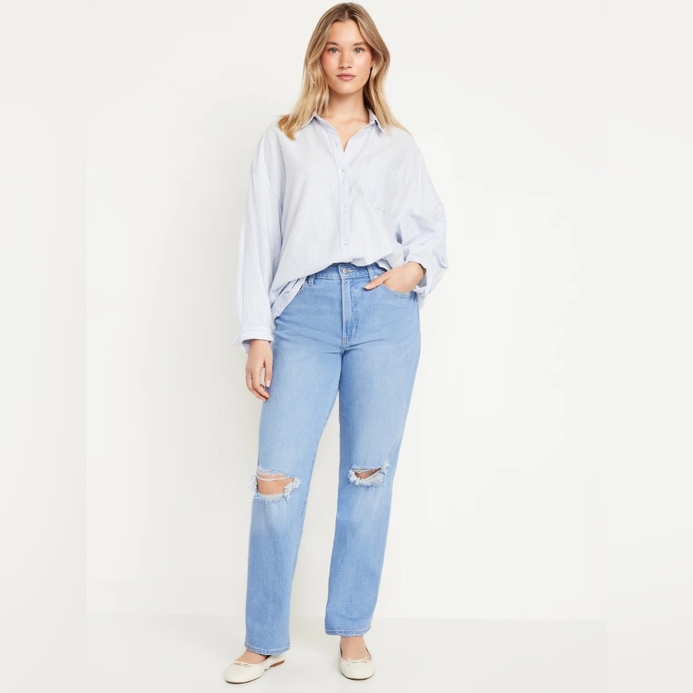 Classic Blue Women's Jeans Old Navy High-Waisted Og Loose Jeans New Distressed 4